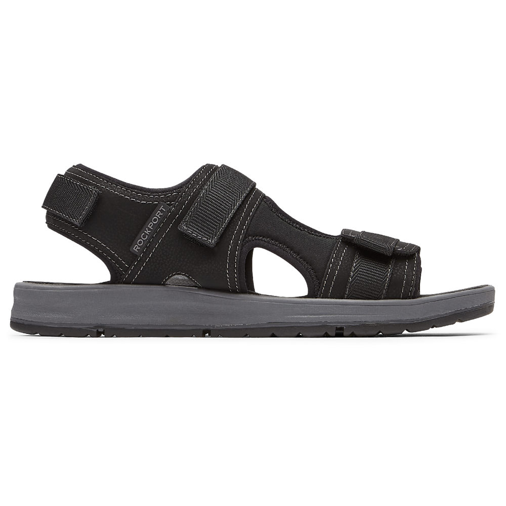 Sandalias Rockport Hombre Mexico - Lucky Bay Sport 3 Strap Negros - CJMAK4956